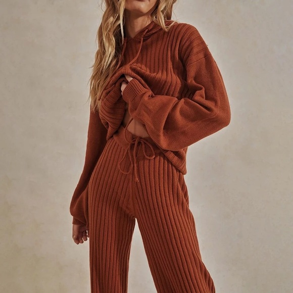 Lena Vie Boutique Pants - Now In! Katiye Knit Hoodie Sweater Loungewear Set